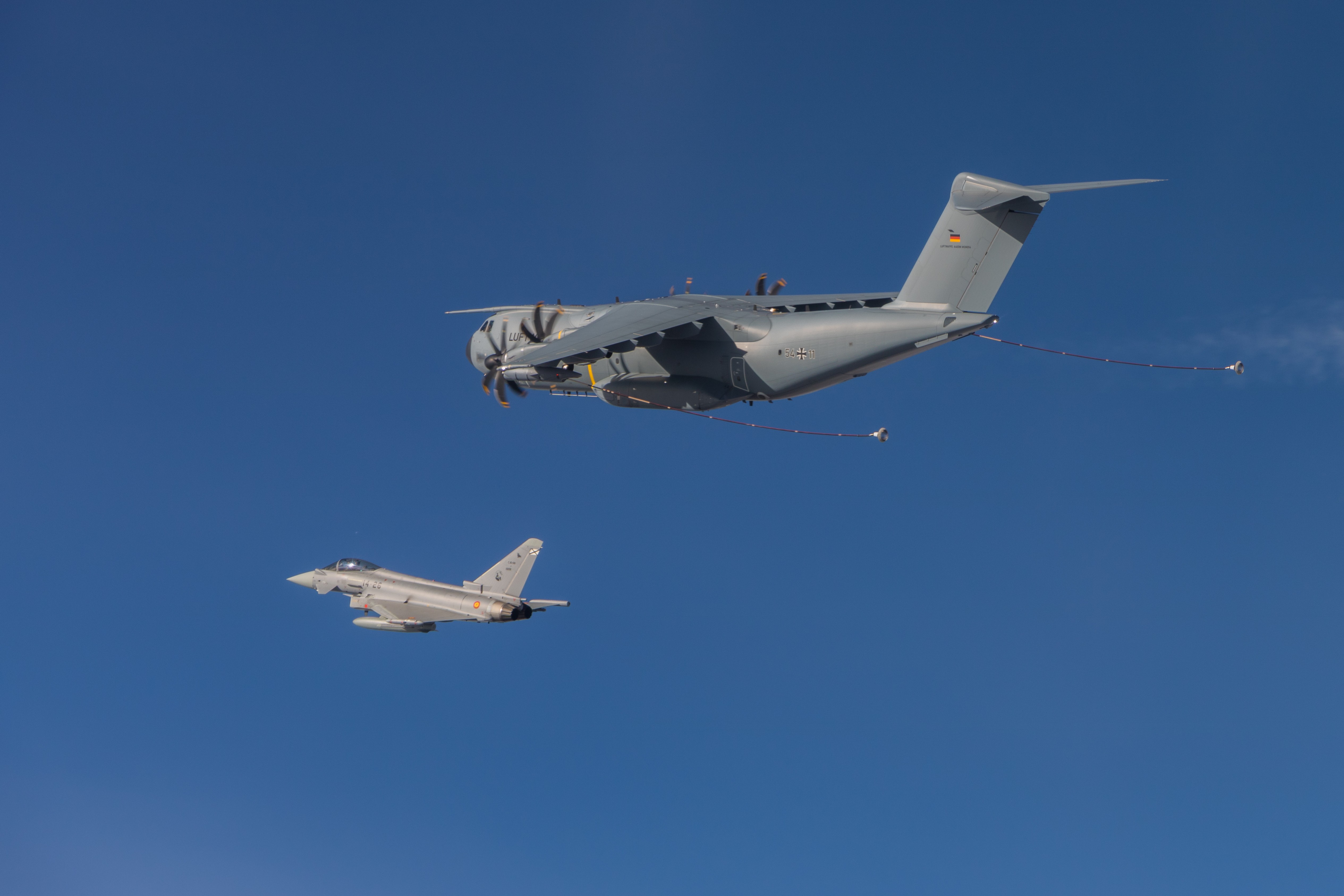 Don’t miss the exclusive photos of Spanish and German A400Ms air-to-air refuelling Eurofighters!
