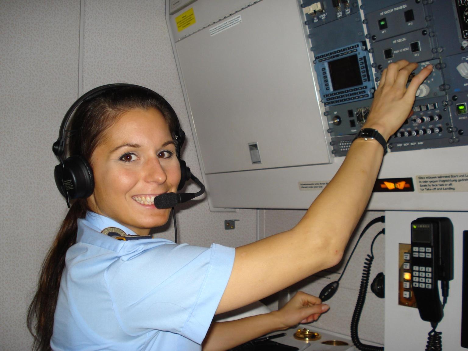 Regina at her workstation within the Airbus aircraft